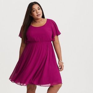 Purple Torrid flutter sleeve chiffon dress